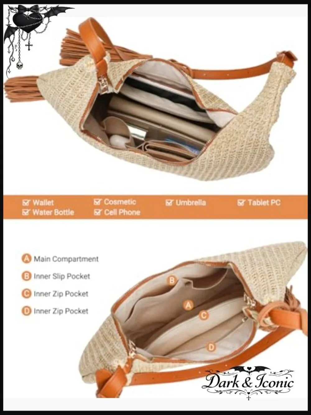 Hobo Shoulder Bag for Women Summer Beach Crescent Crossbody Purse - Picture 6 of 7